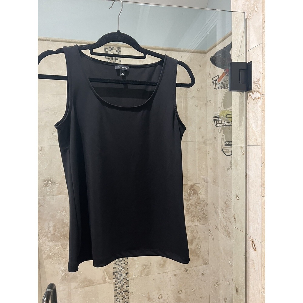 Talbots Tank Top Women S Black Solid Stretch Sleeveless Round Neck Basic